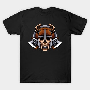 Viking Skull Head With Axes T-Shirt